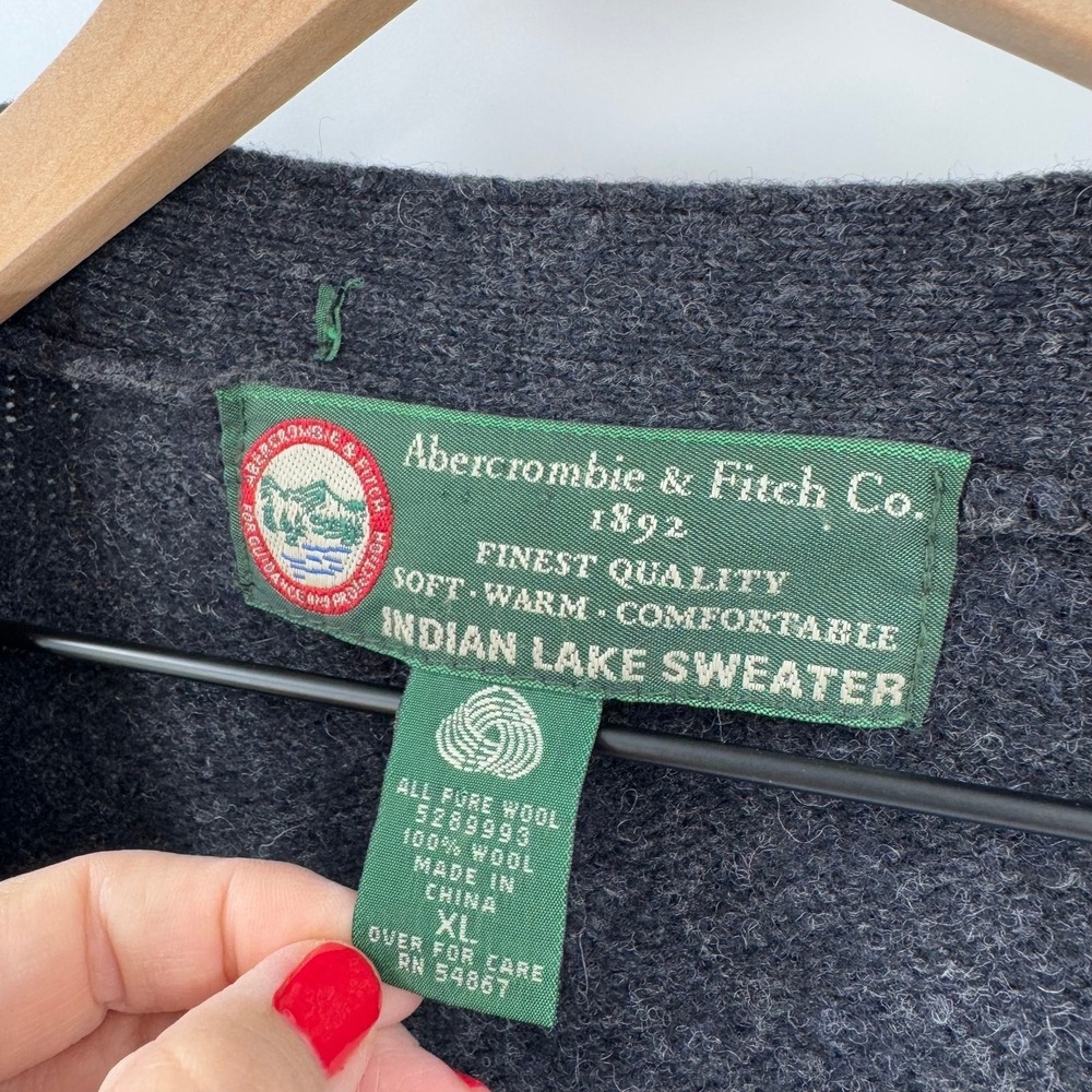 Vintage Abercrombie & Fitch The Big Indian Lake Wool Cardigan Sweater XL - Picture 3 of 8